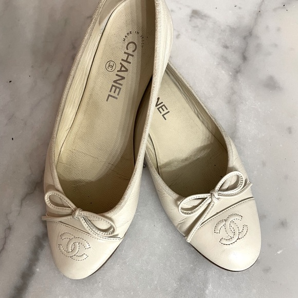 Chanel ballet flat Aged crinkled calfskin leather white/cream 38 - Picture 2 of 9